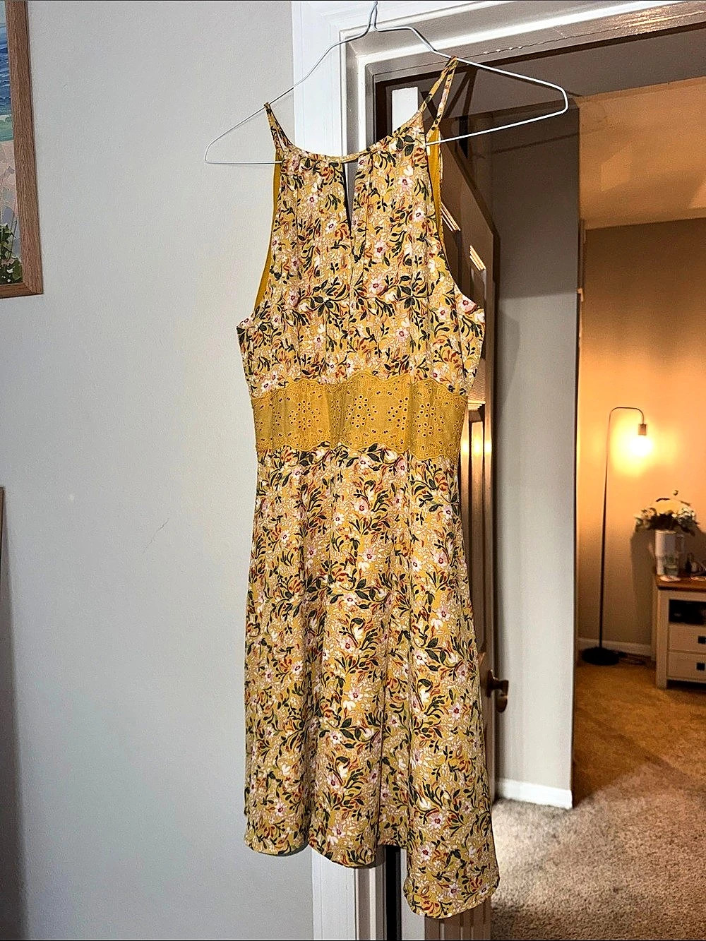 Mimi & Mimi Floral Midi Dress Yellow & Multicolor Small Like New